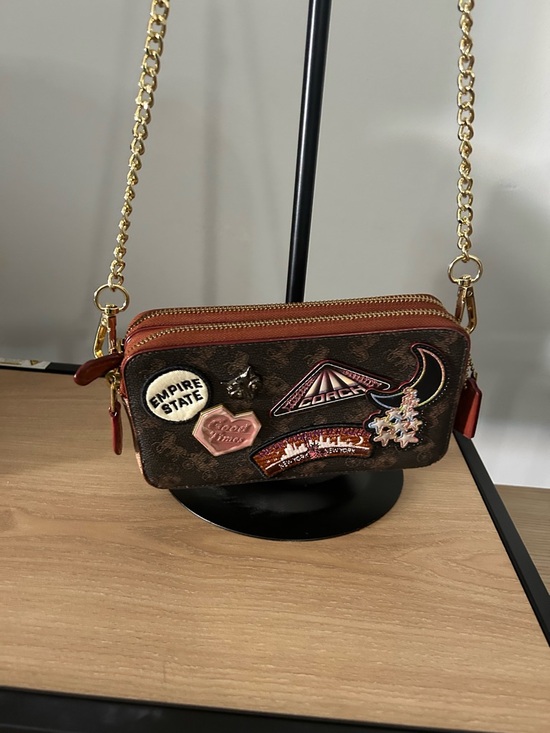 Coach Handbags - Coach Brown Logo Patch wristlet/ Crossbody with unbranded Gold Chain